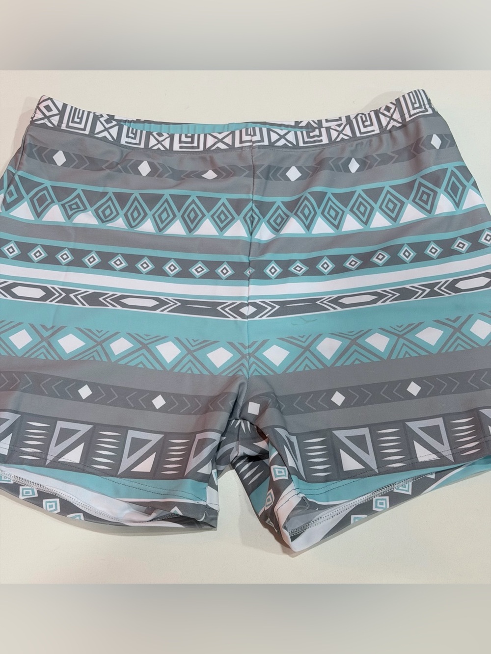Women’s Aztec Print Swim Shorts in Teal and Gray
